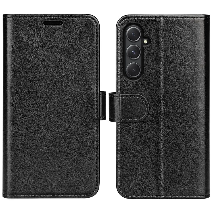 Para Samsung Galaxy A55 5G Flip PU Leather Case Wallet Phone Cover Crazy Horse Texture - Preto