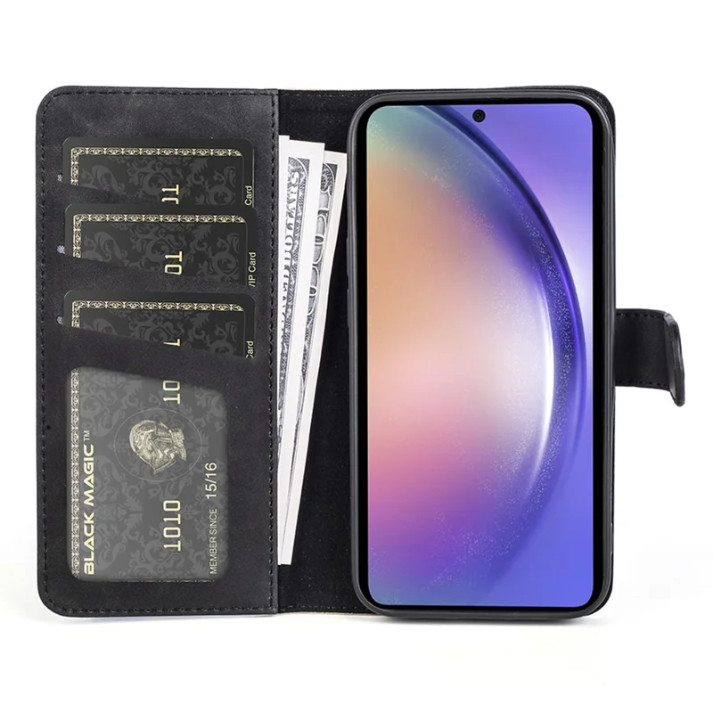Voor Samsung Galaxy A55 5G hoesje PU leer+TPU kleurcombinatie telefoon portemonnee hoes - Zwart
