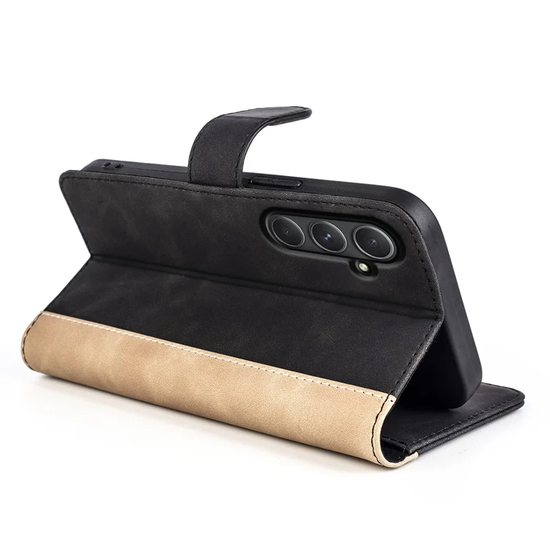 Voor Samsung Galaxy A55 5G hoesje PU leer+TPU kleurcombinatie telefoon portemonnee hoes - Zwart