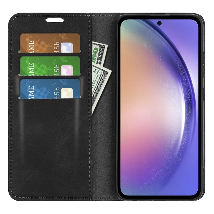 Pour Samsung Galaxy A55 5G Étui de téléphone Étui de pochette en cuir Flip Cover Absorption magnétique - Noir