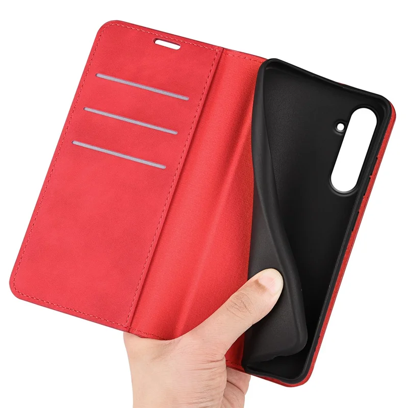 For Samsung Galaxy A55 5G Phone Case Leather Folio Flip Cover Magnetic Absorption - Red
