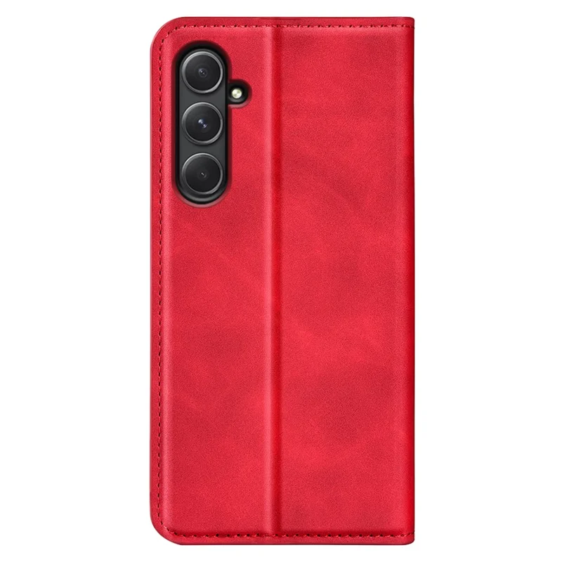 For Samsung Galaxy A55 5G Phone Case Leather Folio Flip Cover Magnetic Absorption - Red