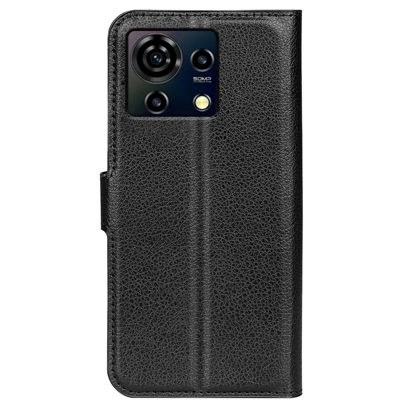 Para ZTE Blade V50 Vita Case Litchi Texture PU Leather+TPU Wallet Stand Phone Cover - Preto