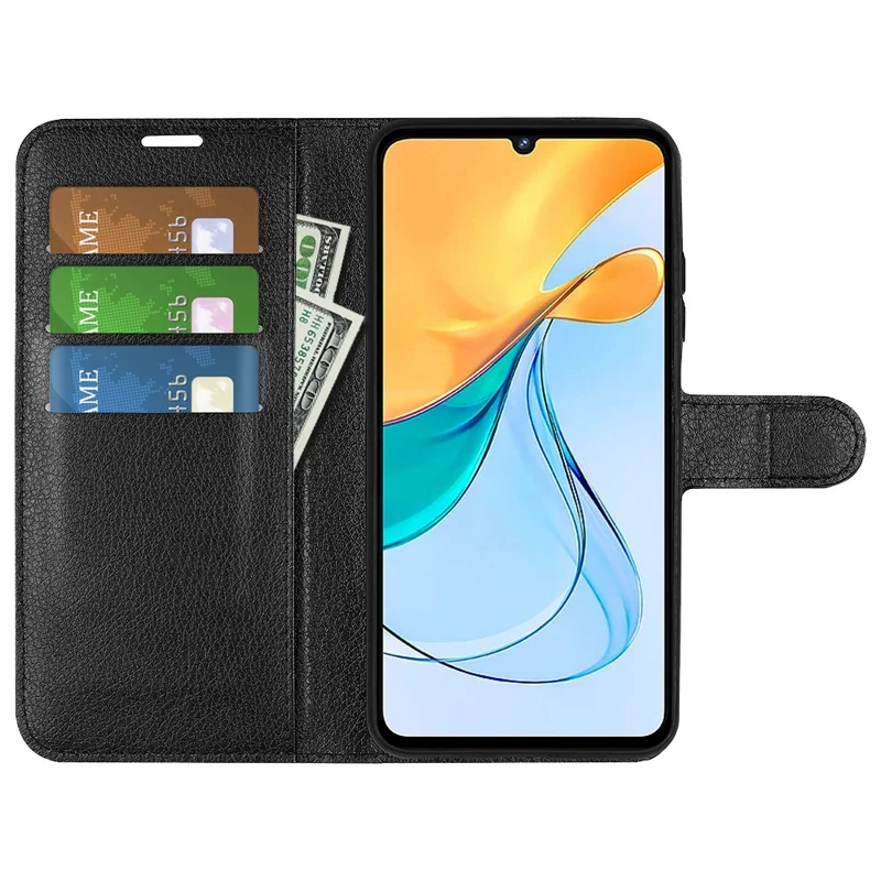 Para ZTE Blade V50 Vita Case Litchi Texture PU Leather+TPU Wallet Stand Phone Cover - Preto