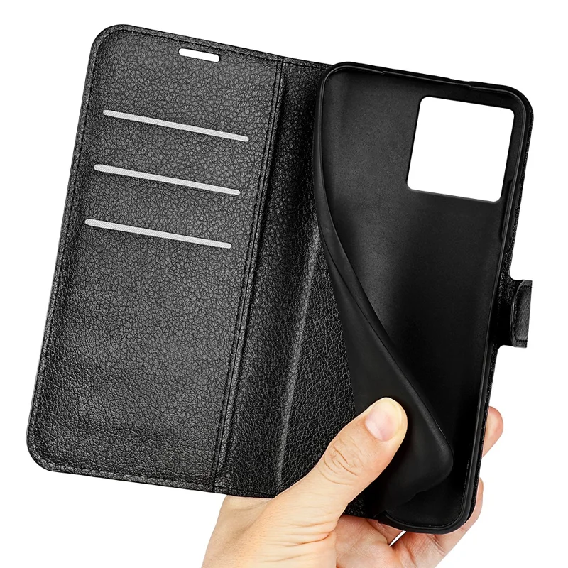 Para ZTE Blade V50 Vita Case Litchi Texture PU Leather+TPU Wallet Stand Phone Cover - Preto