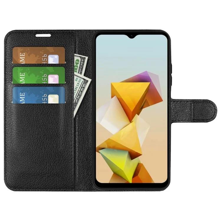 For ZTE Blade A73 5G PU Leather Case Litchi Texture Stand Phone Cover with Card Holder - Black