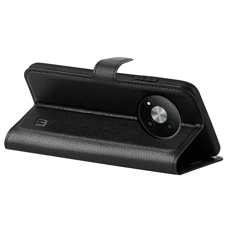 For ZTE Blade A73 5G PU Leather Case Litchi Texture Stand Phone Cover with Card Holder - Black