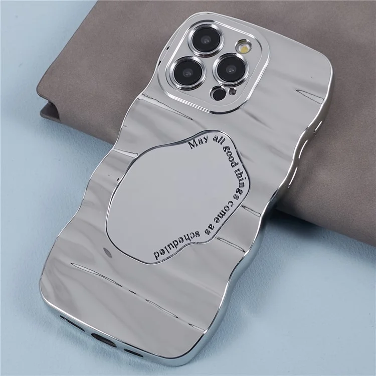 HYT Series For iPhone 14 Pro Max TPU Plating Case Cute Makeup Mirror Phone Cover - Silver