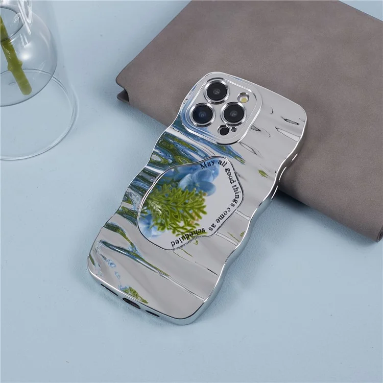 HYT Series For iPhone 14 Pro Max TPU Plating Case Cute Makeup Mirror Phone Cover - Silver