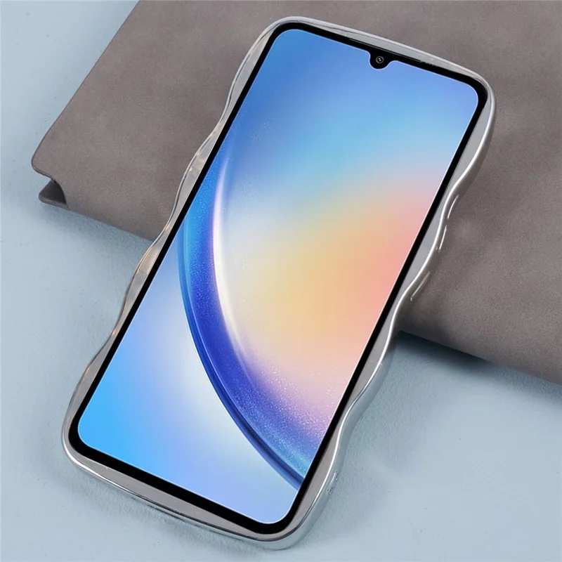 HYT Series Mirror Case for Samsung Galaxy A34 5G Curly Wave Frame Phone Cover - Silver
