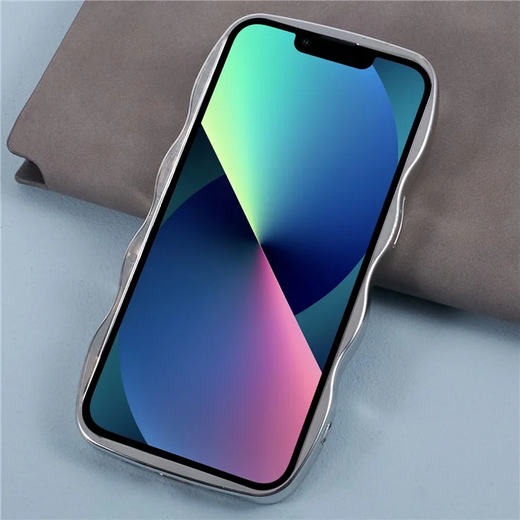 HYT Series For iPhone 13 Wave Frame Mirror Case Soft TPU Electroplating Phone Cover - Silver