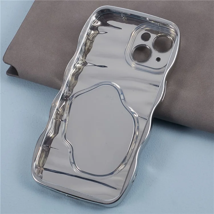 HYT Series For iPhone 14 Mirror Back Cover Wave Frame Grip Electroplating Phone Case - Silver