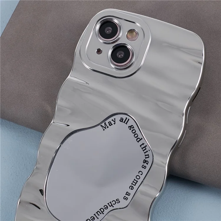 HYT Series For iPhone 14 Mirror Back Cover Wave Frame Grip Electroplating Phone Case - Silver