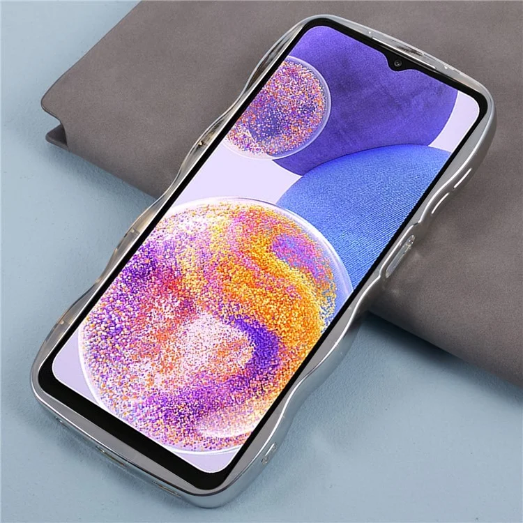Série HYT pour Samsung Galaxy A13 4G Étui téléphone miroir Étui de téléphone plaqué Cadre vague - Argent