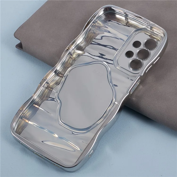 Série HYT pour Samsung Galaxy A13 4G Étui téléphone miroir Étui de téléphone plaqué Cadre vague - Argent