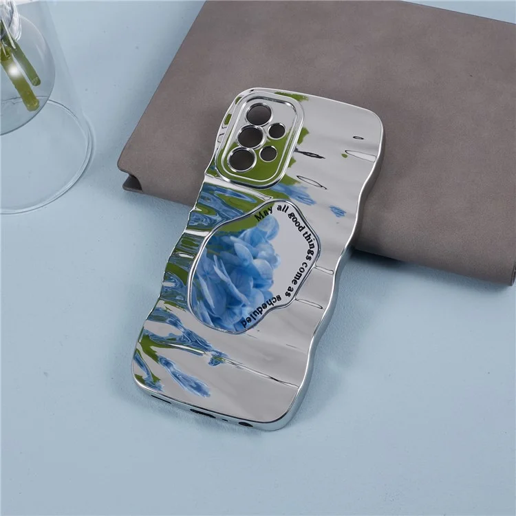 Série HYT pour Samsung Galaxy A13 4G Étui téléphone miroir Étui de téléphone plaqué Cadre vague - Argent