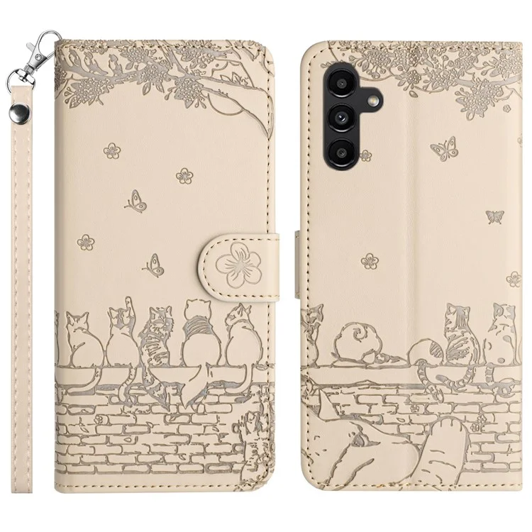 Für Samsung Galaxy A55 5G Case PU Leder Brieftasche Handy Hülle mit Schlaufe - Aprikose