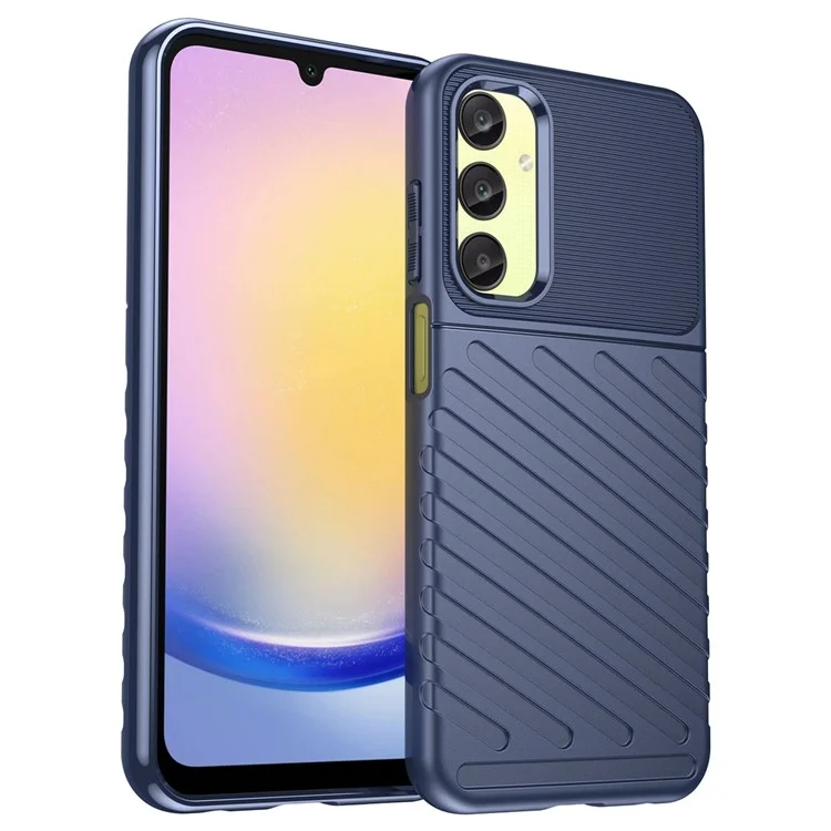 Thunder Series Thickened Phone Case for Samsung Galaxy A25 5G (Global) (161.0 x 76.5 x 8.3mm) Twill Texture TPU Cover - Blue