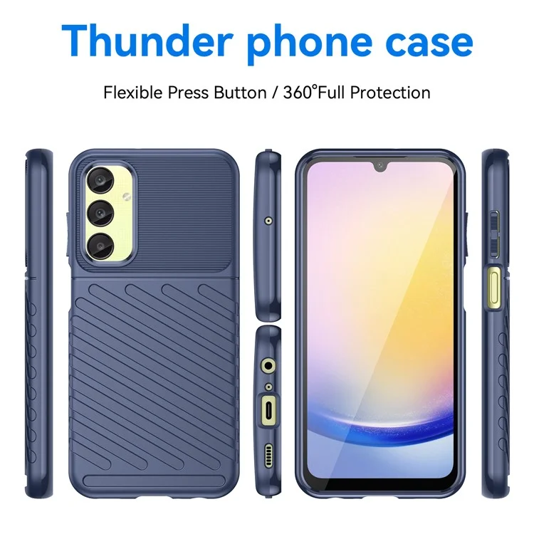 Thunder Series Thickened Phone Case for Samsung Galaxy A25 5G (Global) (161.0 x 76.5 x 8.3mm) Twill Texture TPU Cover - Blue