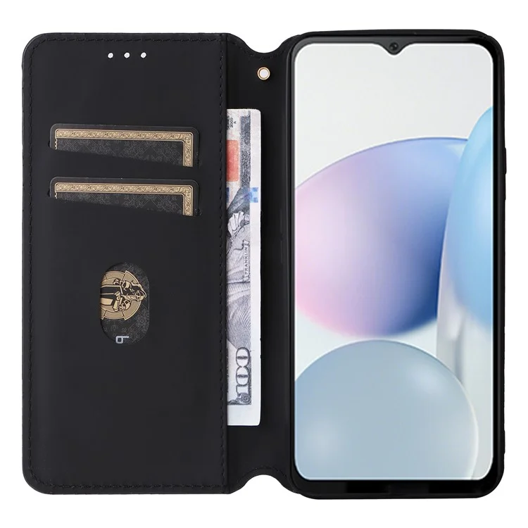For Cubot Note 50 Case Rhombus Imprinted PU Leather+TPU Phone Cover with Magnetic Closure - Black