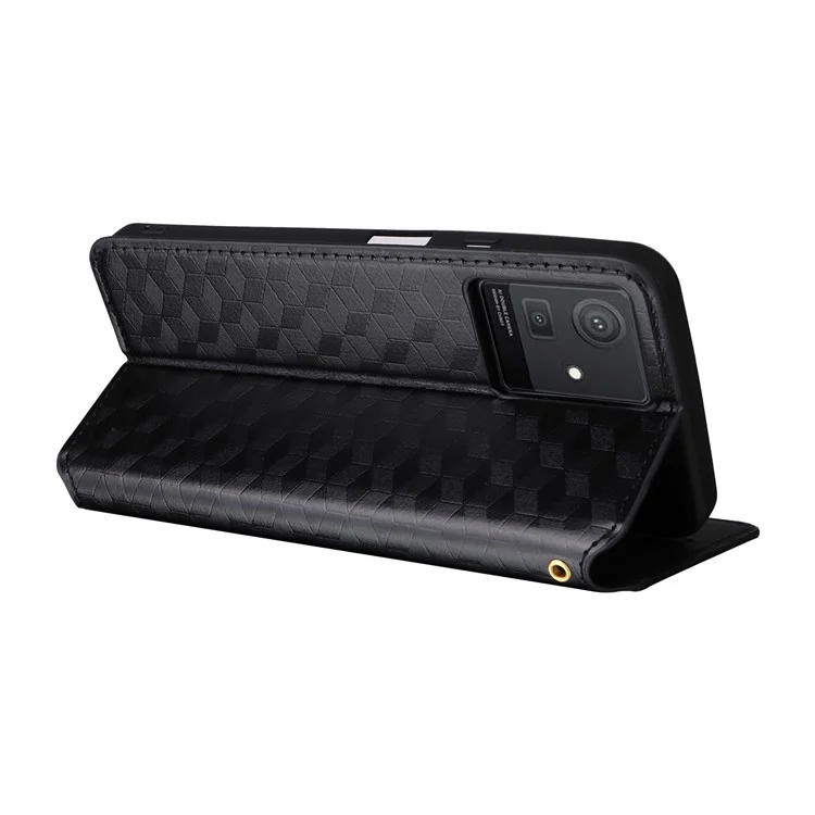 For Cubot Note 50 Case Rhombus Imprinted PU Leather+TPU Phone Cover with Magnetic Closure - Black