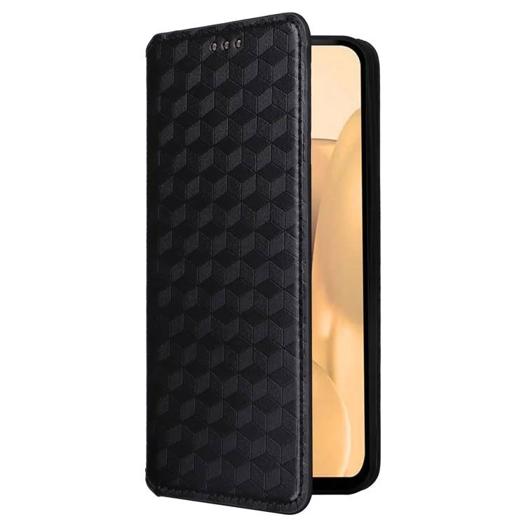 For Cubot Note 50 Case Rhombus Imprinted PU Leather+TPU Phone Cover with Magnetic Closure - Black