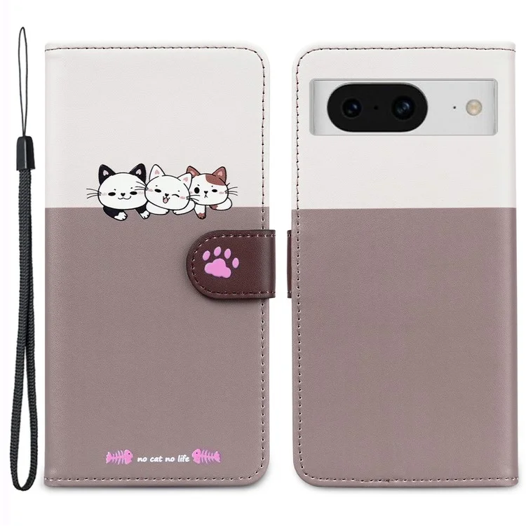 Série d'animaux de dessin animé pour étui Google Pixel 8 en cuir Splicing Phone Stand Cover avec sangle de poignet - Bean Pink