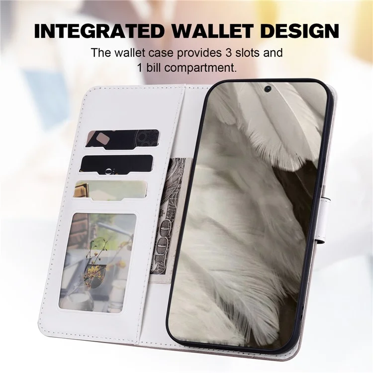 Série d'animaux de dessin animé pour étui Google Pixel 8 en cuir Splicing Phone Stand Cover avec sangle de poignet - Bean Pink