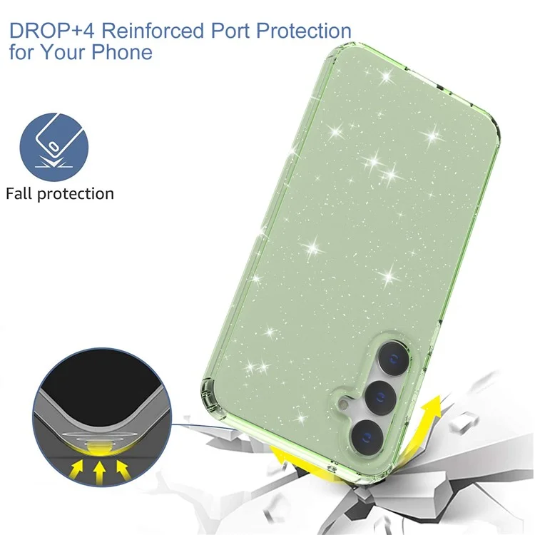 Pour Samsung Galaxy S23 FE Clear Case Glitter Powder TPU Phone Cover - Transparent Green