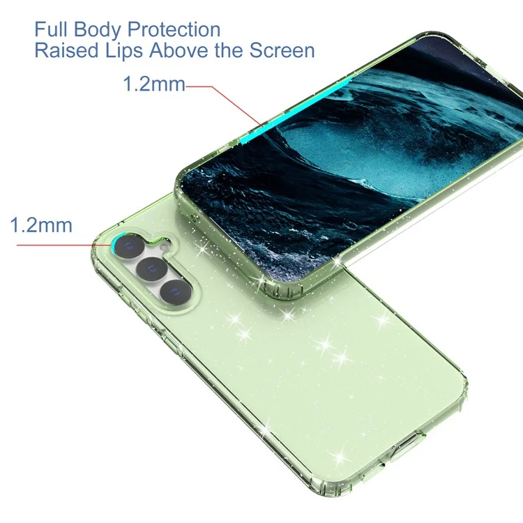 Pour Samsung Galaxy S23 FE Clear Case Glitter Powder TPU Phone Cover - Transparent Green