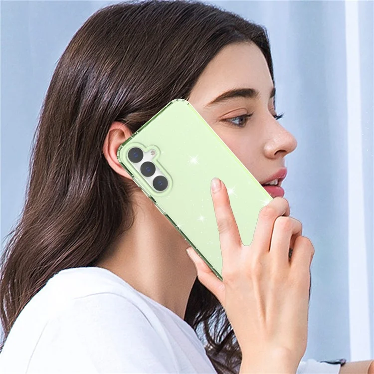 Pour Samsung Galaxy S23 FE Clear Case Glitter Powder TPU Phone Cover - Transparent Green