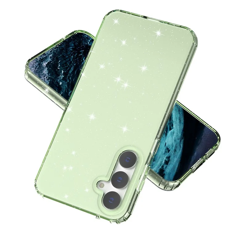 Pour Samsung Galaxy S23 FE Clear Case Glitter Powder TPU Phone Cover - Transparent Green