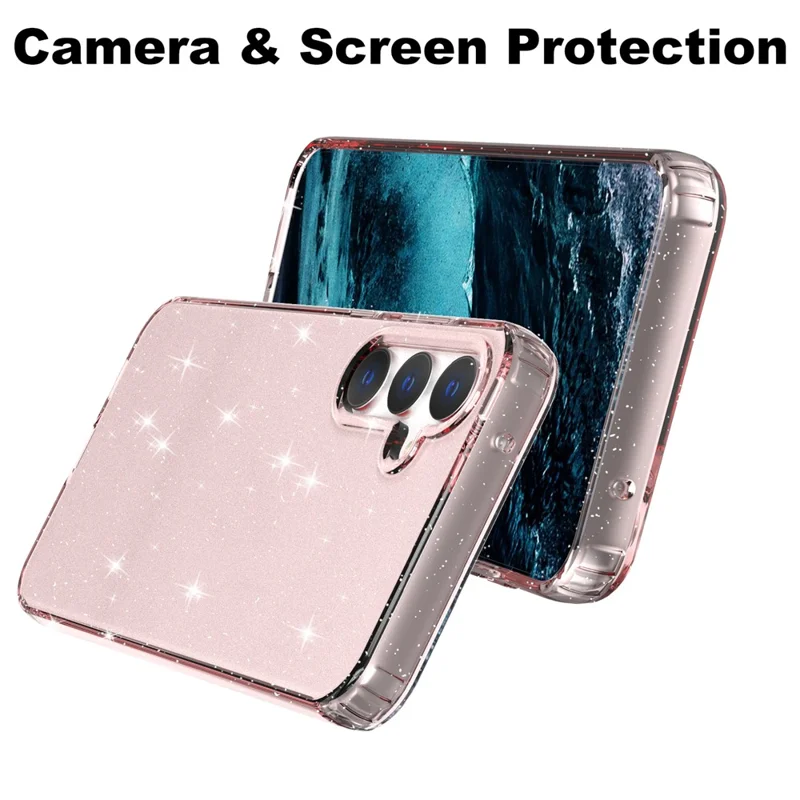 For Samsung Galaxy S23 FE Clear Case Glitter Powder TPU Phone Cover - Transparent Pink