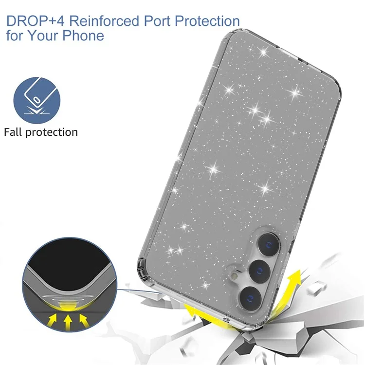 For Samsung Galaxy S23 FE Clear Case Glitter Powder TPU Phone Cover - Transparent Black