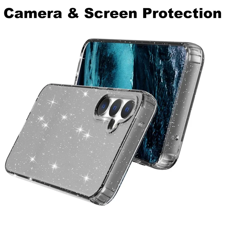 For Samsung Galaxy S23 FE Clear Case Glitter Powder TPU Phone Cover - Transparent Black