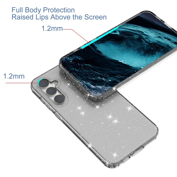 For Samsung Galaxy S23 FE Clear Case Glitter Powder TPU Phone Cover - Transparent Black