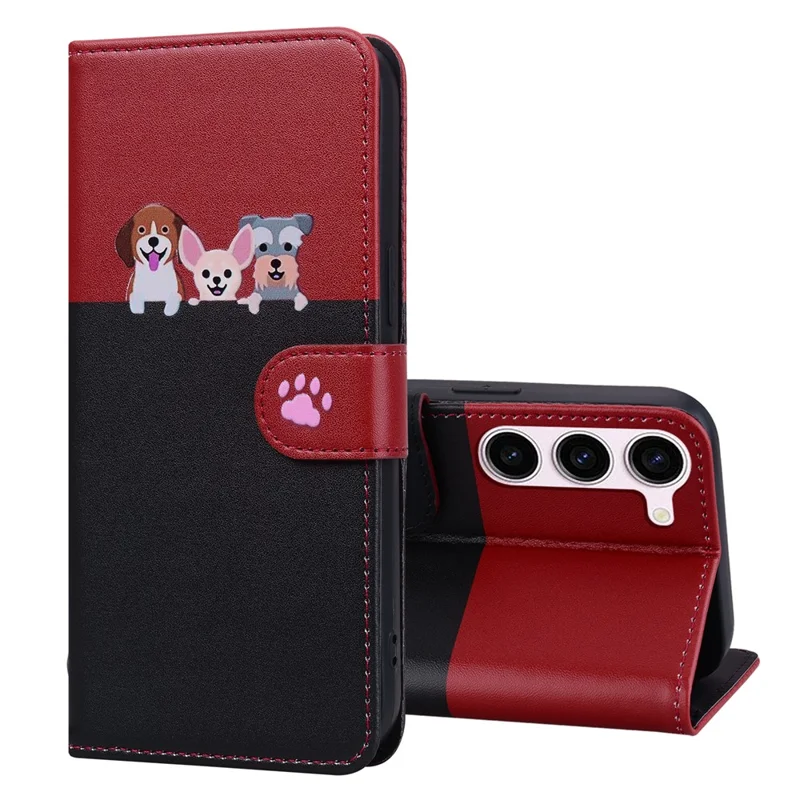 Cartoon Pet Series for Samsung Galaxy S23 FE Shockproof Case Wallet Card Holder Phone Cover - Black