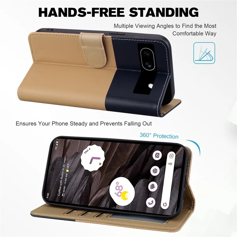 Cartoon Pet Series for Google Pixel 7a Shockproof Case Wallet Phone Cover - Khaki