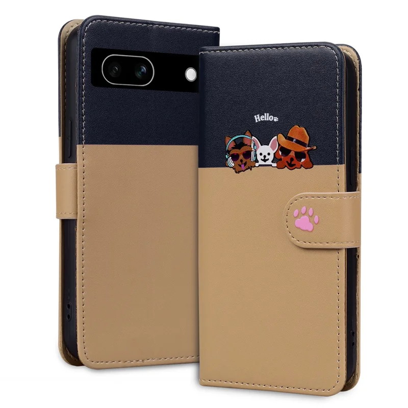 Cartoon Pet Series for Google Pixel 7a Shockproof Case Wallet Phone Cover - Khaki
