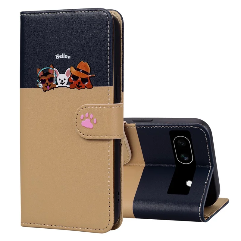 Cartoon Pet Series for Google Pixel 7a Shockproof Case Wallet Phone Cover - Khaki