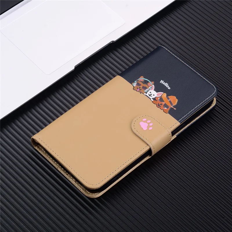 Cartoon Pet Series for Google Pixel 7a Shockproof Case Wallet Phone Cover - Khaki