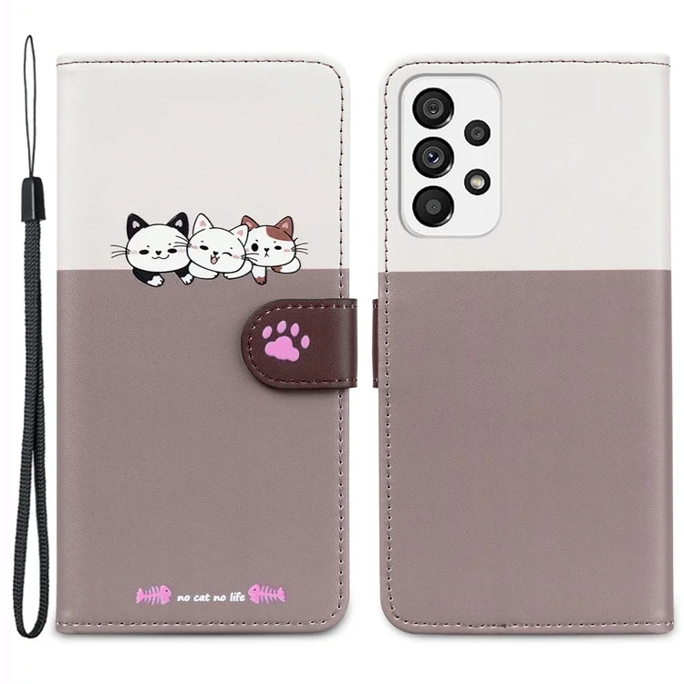 Cartoon Pet Series for Samsung Galaxy A73 5G Wallet Phone Case Leather Flip Cover - Bean Pink
