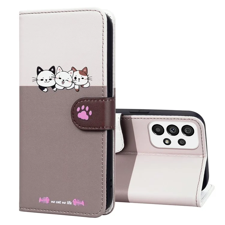 Cartoon Pet Series for Samsung Galaxy A73 5G Wallet Phone Case Leather Flip Cover - Bean Pink