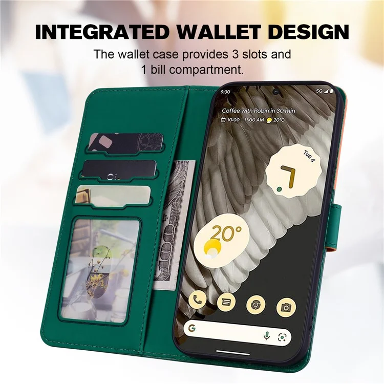 Cartoon Pet Series for Google Pixel 7 Pro 5G Protective Case Wallet Phone Cover - Blackish Green