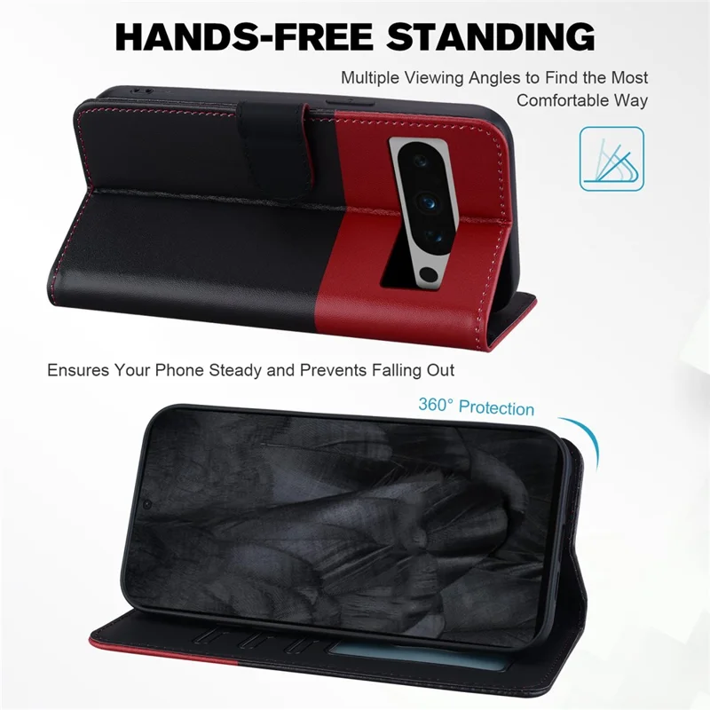 För Google Pixel 8 Pro Skokrämd Läderflikhölje - Svart