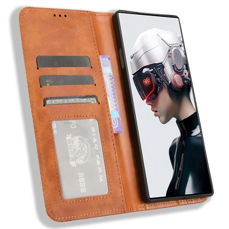 For ZTE nubia Red Magic 9 Pro 5G / 9 Pro+ 5G Leather Case Magnetic Flip Wallet Cover - Brown