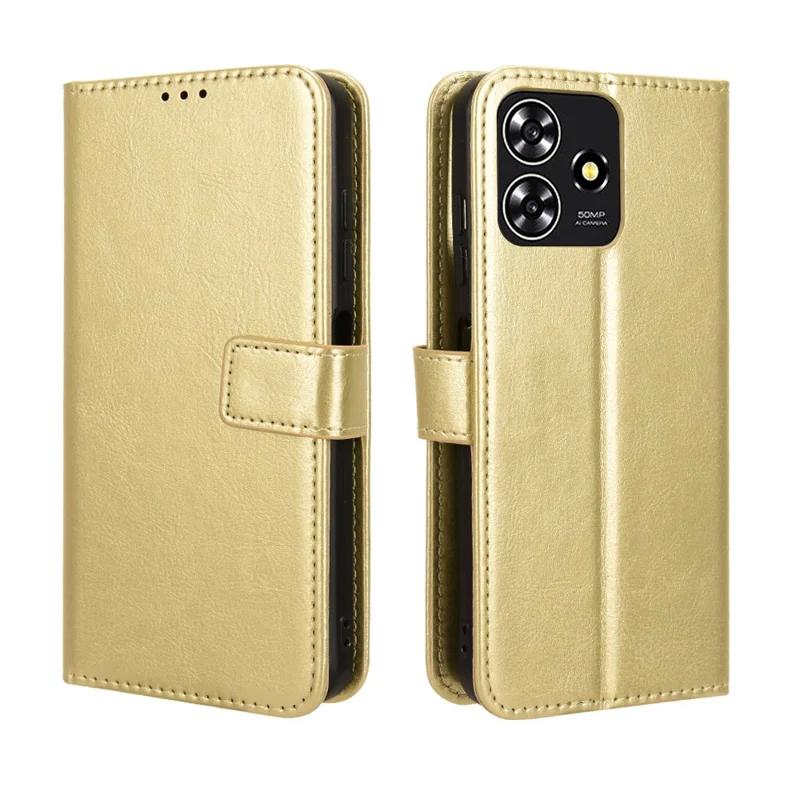 For ZTE Blade A73 / Blade V50 Smart / Blade V50 Design 4G / Axon 50 Lite Phone Leather Case Wallet - Gold