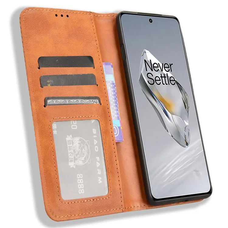 Para OnePlus 12 5G Retro Textura Capa de Telefone Carteira Caso PU Leather Stand Cover - Marrom