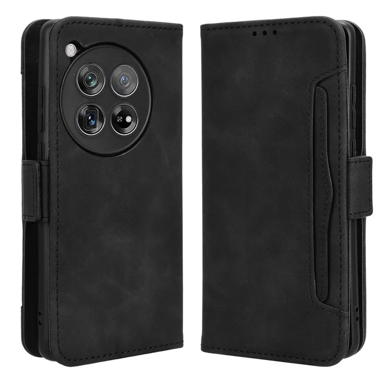 Leather Phone Shell for OnePlus 12 5G Case Multiple Card Slots Wallet Cellphone Cover - Black