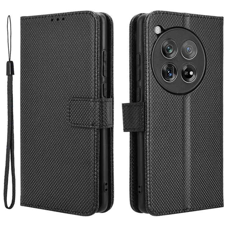 Für OnePlus 12 5G Schockfeste Handy -hülle PU -leder -ständer Cover - Schwarz